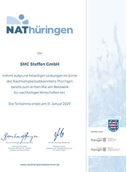 SMC Steffen GmbH - Zertifikat zum Nachhaltigkeitsabkommens Thüringen